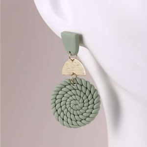 Rattan Round Teal Mint Green Clay Drop Gold Metal Earrings